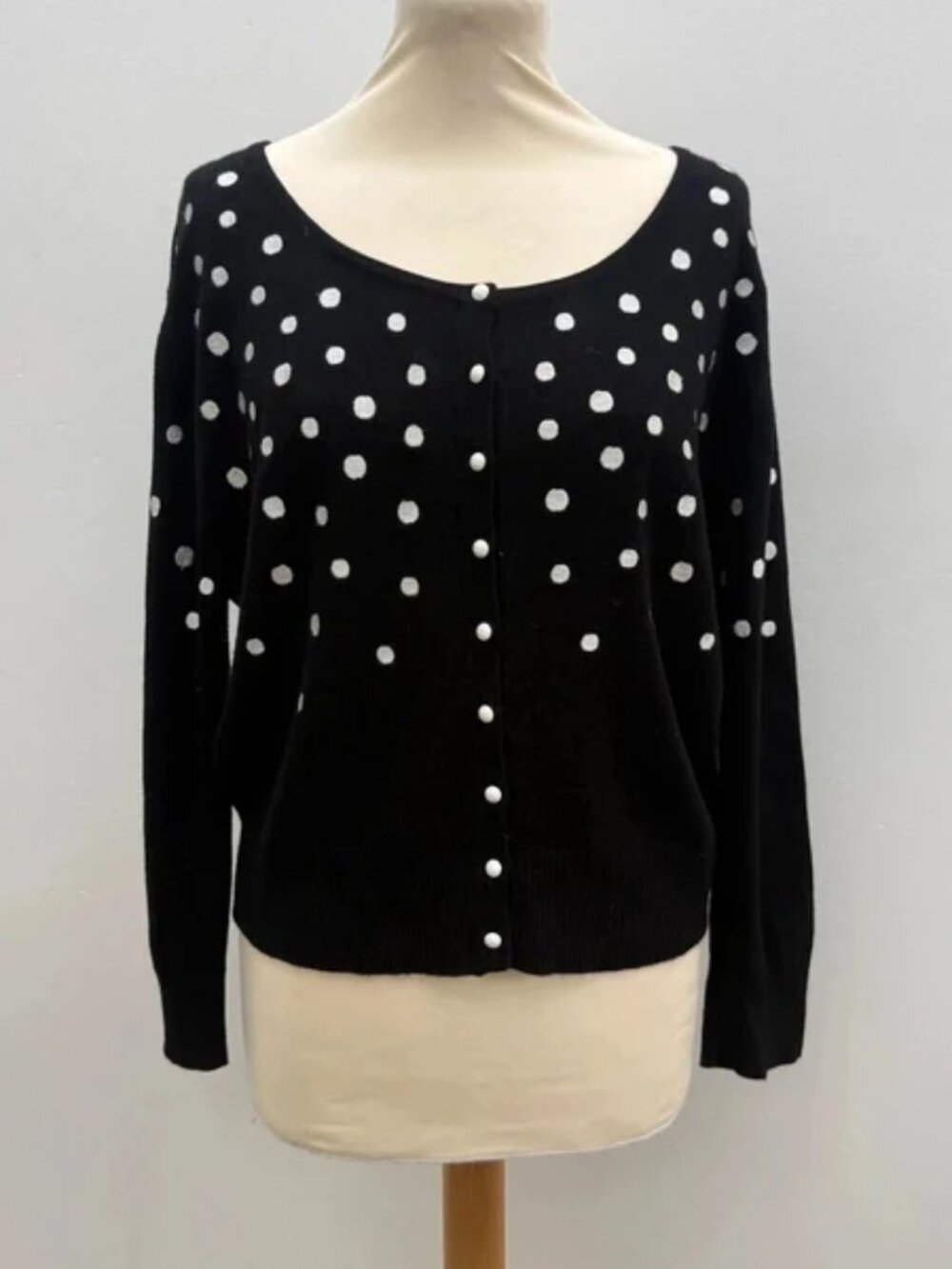 Women's Black & White Polka Dot Cardigan Size 14